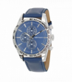 Henley Mens Polished Silver Sports Multi Eye Blue Dial Blue Leather Strap Watch H03016.6