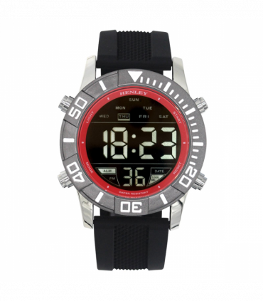 Henley Mens Digital Black Dial Rubber Strap Watch Black HDG037.10