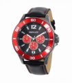 Henley Mens Polished Gun Sports Coloured Stitch Multi Eye Watch Gun/Red H03014.10