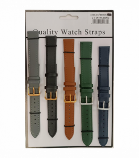 1555.05 18MM 2X Extra Long Mix Colour Leather Watch Straps Pack of 5