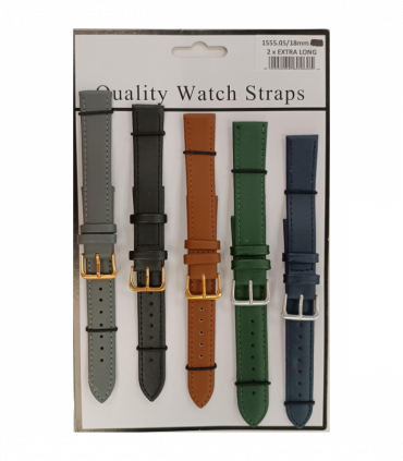 1555.05 18MM 2X Extra Long Mix Colour Leather Watch Straps Pack of 5