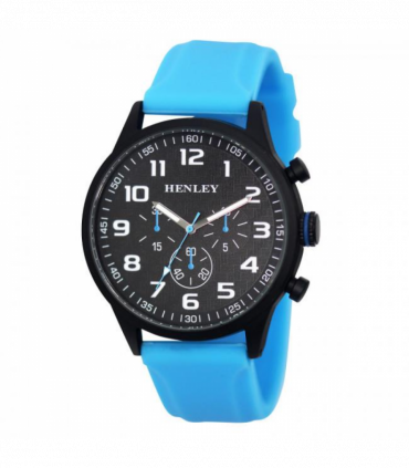 Henley Mens Black Sports Silicone Watch Blue H02224.6