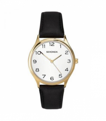 Sekonda Mens Basic White Dial With Black Leather Strap Watch 1854