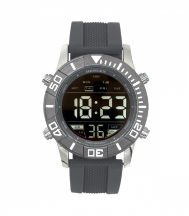 Henley Mens Digital Black Dial Rubber Strap Watch Grey HDG037.13