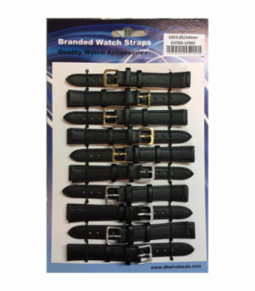 Leather Black Extra Long Watch Straps Pk10 size 14mm 1055.05