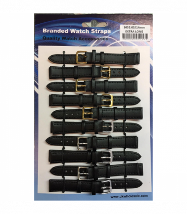 Leather Black Extra Long Watch Straps Pk10 size 14mm 1055.05