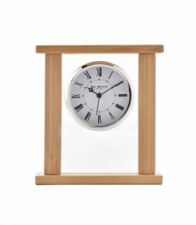 Wm.Widdop Wood & Glass Mantel Clock Roman Dial Silver Bezel W2771