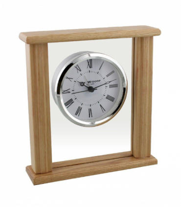 Wm.Widdop Wood & Glass Mantel Clock Roman Dial Silver Bezel W2771