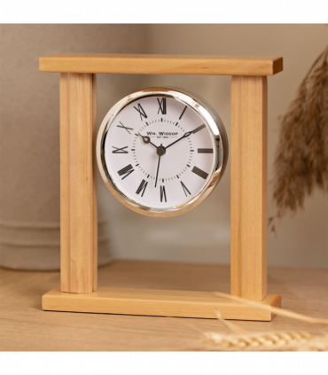 Wm.Widdop Wood & Glass Mantel Clock Roman Dial Silver Bezel W2771