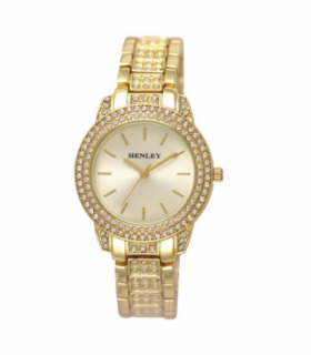 Henley Ladies Bling Diamante crystals Gold Dial Gold Tone Bracelet Watch H07275.22
