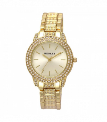 Henley Ladies Bling Diamante crystals Gold Dial Gold Tone Bracelet Watch H07275.22