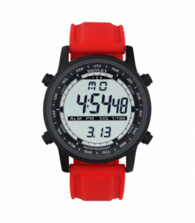 Henley Mens Digital Black Dial Rubber Strap Watch Red HDG038.10