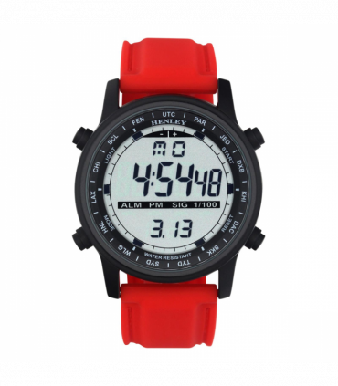 Henley Mens Digital Black Dial Rubber Strap Watch Red HDG038.10