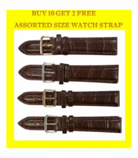 Classic Dark Brown Padded Crocodile Leather WATCH STRAP BUY 10 GET 2 FREE ASSORTED SIZE 18mm-20MM