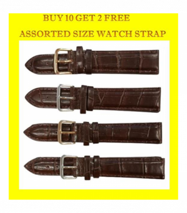 Classic Dark Brown Padded Crocodile Leather WATCH STRAP BUY 10 GET 2 FREE ASSORTED SIZE 18mm-20MM