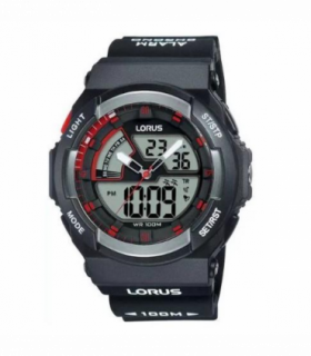 Lorus Mens Sports Chronograph Analog/Digital Black Rubber Strap Watch R2321MX9 BRAND NEW BUT NEEDS BATTERY
