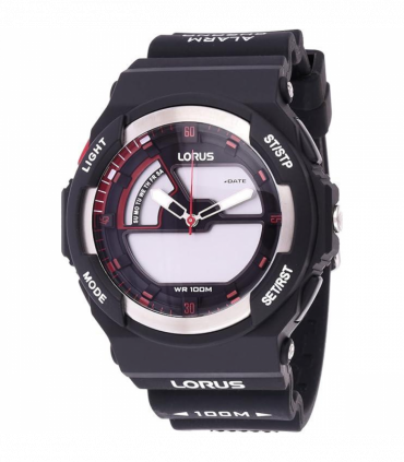 Lorus Mens Sports Chronograph Analog/Digital Black Rubber Strap Watch R2321MX9 BRAND NEW BUT NEEDS BATTERY