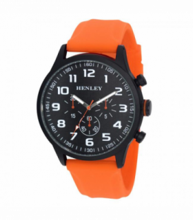 Henley Mens Black Sports Silicone Watch Orange H02224.8
