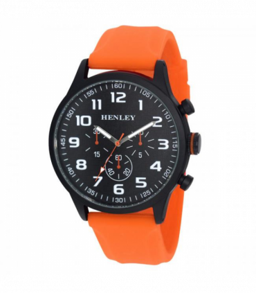 Henley Mens Black Sports Silicone Watch Orange H02224.8