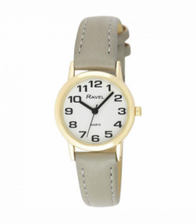 Ravel Ladies Basic White Dial Grey Leather Strap Watch R0105.43.2A
