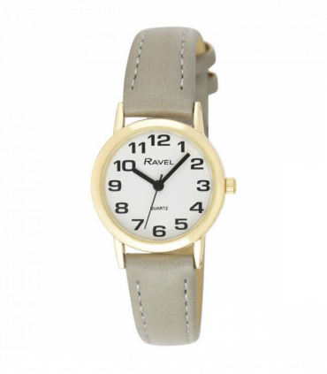 Ravel Ladies Basic White Dial Grey Leather Strap Watch R0105.43.2A
