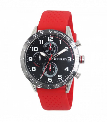 Henley Mens Large Polished Sports Silicone Watch Red H02225.10