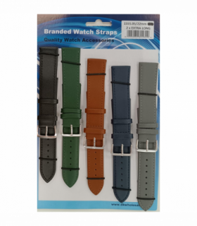 1555.05 22MM 2X Extra Long Mix Colour Leather Watch Straps Pack of 5