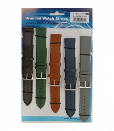 1555.05 22MM 2X Extra Long Mix Colour Leather Watch Straps Pack of 5