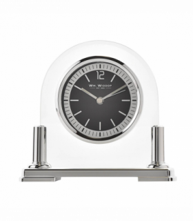 Wm.Widdop Glass Mantel Clock Silver Bezel & Stand