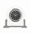 Wm.Widdop Glass Mantel Clock Silver Bezel & Stand