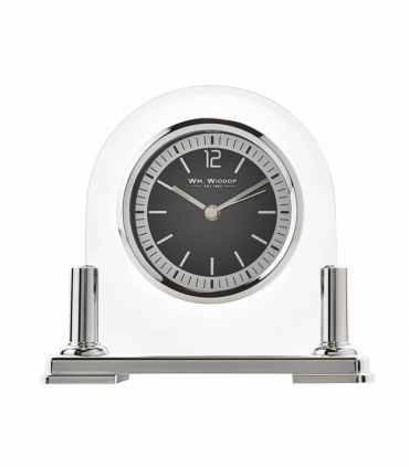 Wm.Widdop Glass Mantel Clock Silver Bezel & Stand
