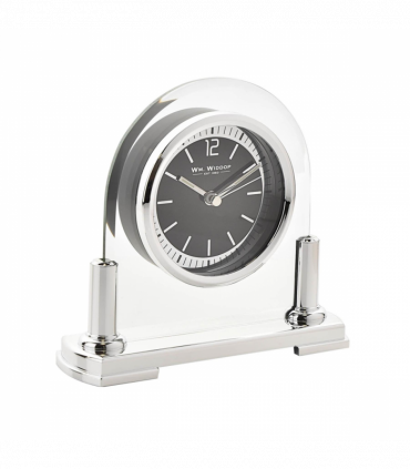 Wm.Widdop Glass Mantel Clock Silver Bezel & Stand