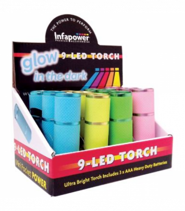 Infapower 9-LED Torch Glow in the dark (Pack of 12)