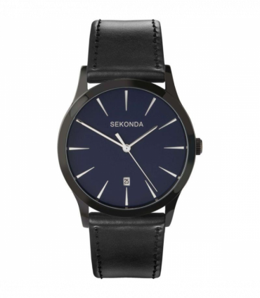 SEKONDA Men's Blue Dial Analogue Display Black PU Strap Watch 3536
