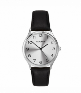 Sekonda Mens Basic Silver Dial and Black Leather Strap Watch1851