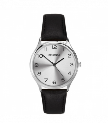 Sekonda Mens Basic Silver Dial and Black Leather Strap Watch1851