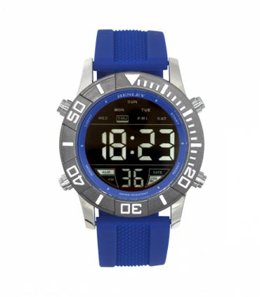 Henley Mens Digital Black Dial Rubber Strap Watch Blue HDG037.6