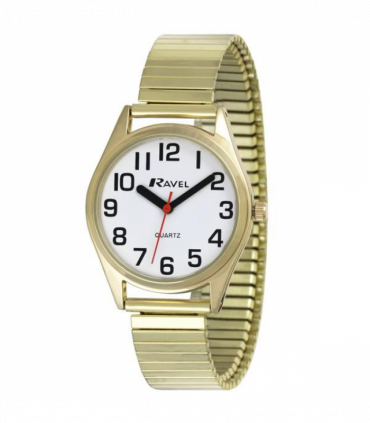 Ravel Ladies Classic Super Bold Easy Read Gilt Expander Bracelet Watch R0225.02.2