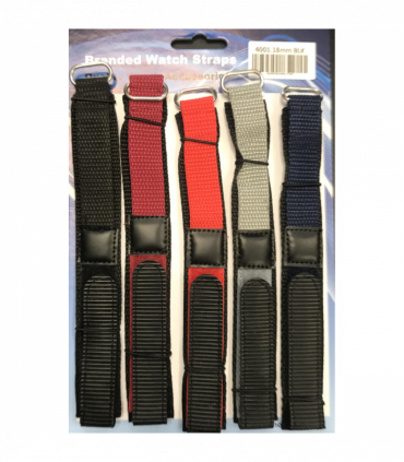 4001GVC 18MM PK5 VELCRO WATCH STRAPS ASSTD COLOURED