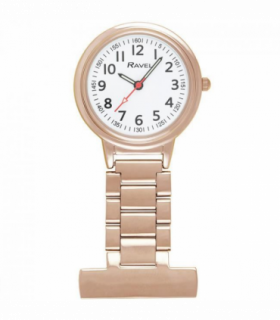 Ravel Easy-Read Nurse White Dial Rose Gold Tone Fob Watch - R1101.40