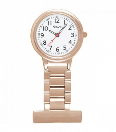 Ravel Easy-Read Nurse White Dial Rose Gold Tone Fob Watch - R1101.40