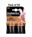 Duracell Plus MN1500+ 150% Extra Life Power Boost AA Alkaline Batteries 4 Per Card- Box of 20