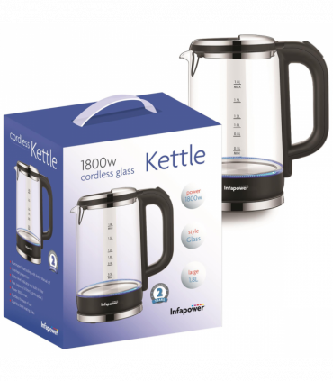 Infapower Glass 1800w 1.7L 360° Cordless Kettle- X507
