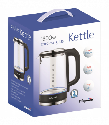 Infapower Glass 1800w 1.7L 360° Cordless Kettle- X507