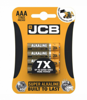 JCB AAA Super Alkaline Batteries 4 Per Card - Box of 10