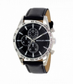 Henley Mens Polished Silver Sports Multi Eye Black Dial Black Leather Strap Watch H03016.3