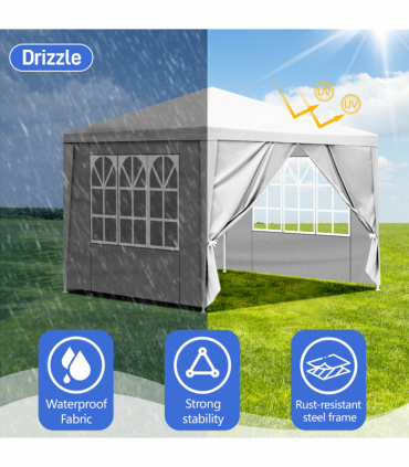 3 x 3m Four Sides Portable Home Use Waterproof Tent with Spiral Tubes White