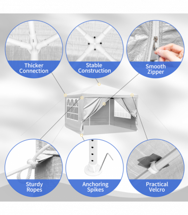 3 x 3m Four Sides Portable Home Use Waterproof Tent with Spiral Tubes White