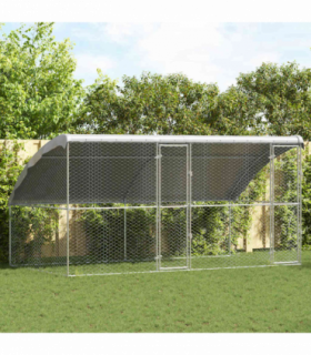 vidaXL Dog Kennel with Storage 2 pcs Silver 4 x 2 x 2 m Steel