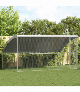 vidaXL Dog Kennel with Storage 2 pcs Silver 4 x 2 x 2 m Steel